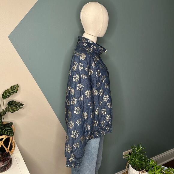 Ice Nine 1980s Vintage Quilted Floral Metallic Bomber Jacket Made in USA size S - Picture 5 of 15